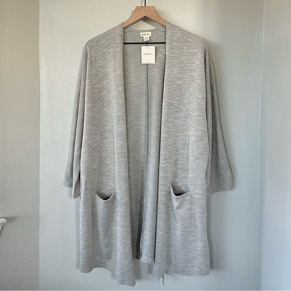 DONNI. NWT OSFM M L XL Ribbed Open Cardigan Lightweight Sweater Anthro FabFitFun - Picture 4 of 13